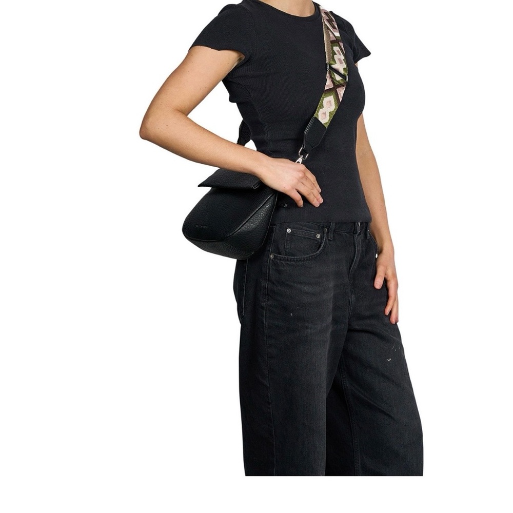 Urban Originals Black Leather Crossbody Bag with Patterned Strap